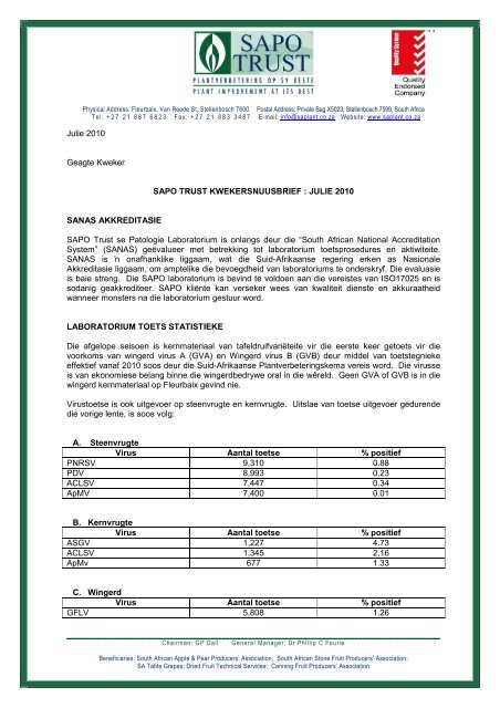 M E M O R A N D U M - South African Plant Improvement Organization