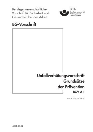 Unfallverhütungsvorschrift Grundsätze der Prävention BG-Vorschrift