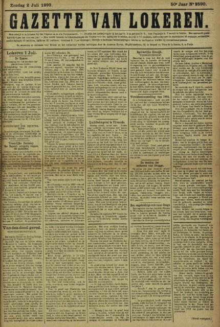 Zondag 2 Juli 1893. 50» Jaar N* 2590. Lokeren 1 Juli. Van den ...