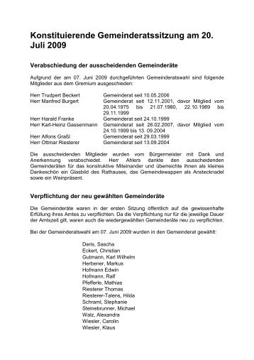 Konstituierende Gemeinderatssitzung am 20. Juli 2009 - Münstertal