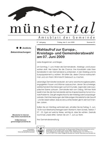 und Gemeinderatswahl am 07. Juni 2009 - Münstertal