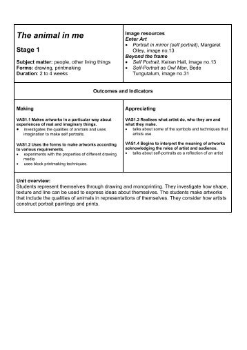 Unit of work - The animal in me - Curriculum Support