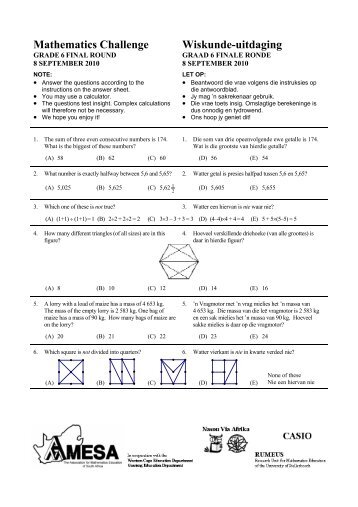 Mathematics Challenge Wiskunde-uitdaging - AMESA