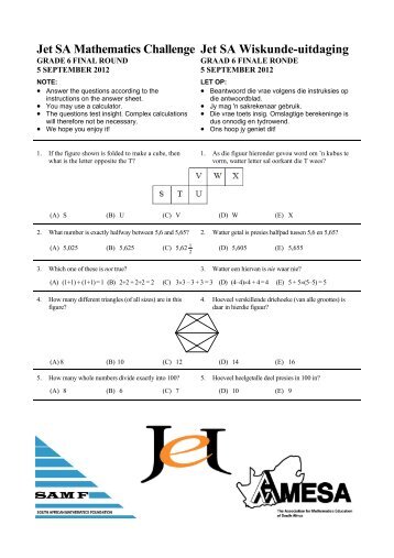 Jet SA Mathematics Challenge Jet SA Wiskunde-uitdaging - AMESA