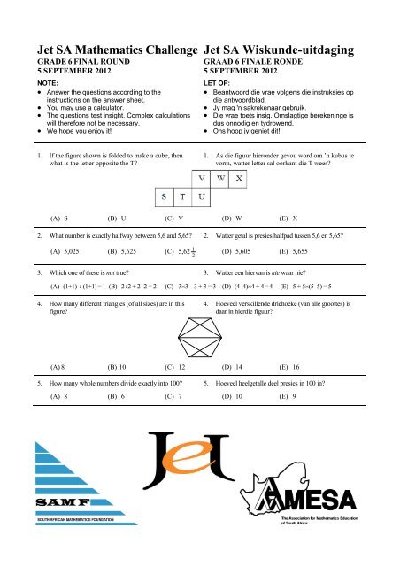 Jet SA Mathematics Challenge Jet SA Wiskunde-uitdaging - AMESA