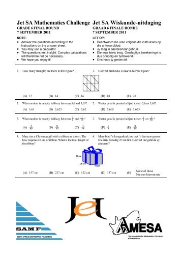 Jet SA Mathematics Challenge Jet SA Wiskunde-uitdaging - AMESA