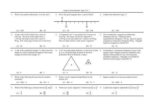 Mathematics Challenge, Grade 4 First Round - AMESA