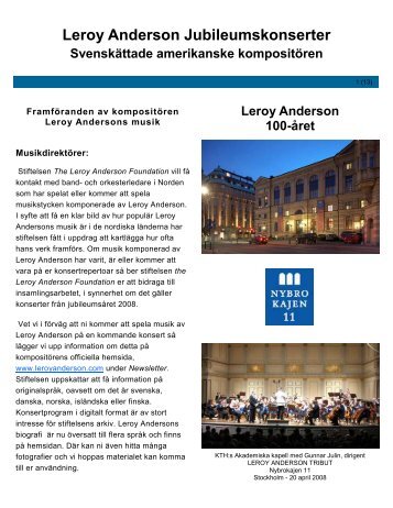 Leroy Anderson Jubileumskonserter Svenskättade amerikanske
