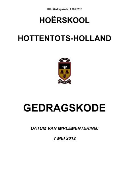 HOëRSKOOL HOTTENTOTS-HOLLAND