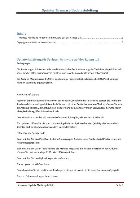 Sprinter Firmware-Update Anleitung Inhalt - Multec