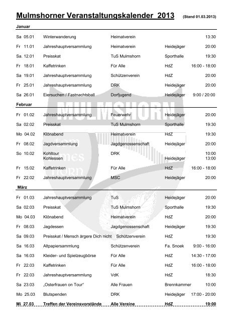 Mulmshorner Veranstaltungskalender 2013 (Stand ... - Mulmshorn.de