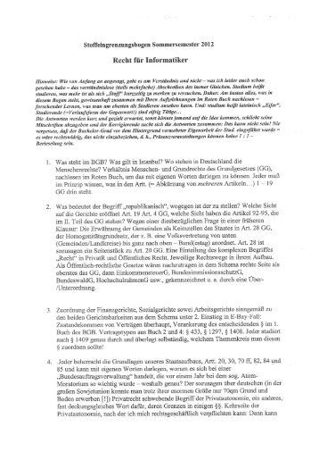 Recht für Informatik (Martin) -Stoffeingrenzungsbogen SS2012 - MNI