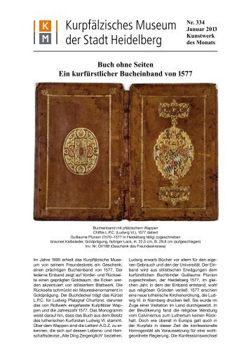 "Buch ohne Seiten" Ein kurfürstlicher Bucheinband von 1577 Chiffre ...