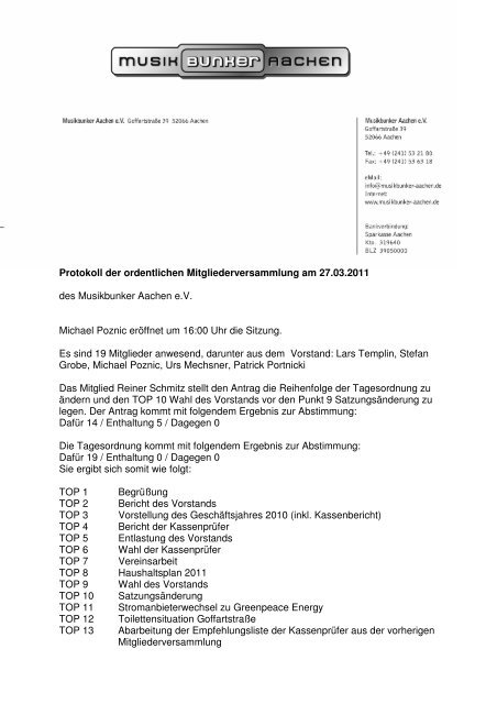 Mitgliederversammlung tagesordnung reihenfolge