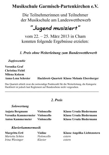 "Jugend musiziert" - Musikschule Garmisch-Partenkirchen eV