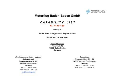Capability List - MOTORFLUG BADEN-BADEN GmbH
