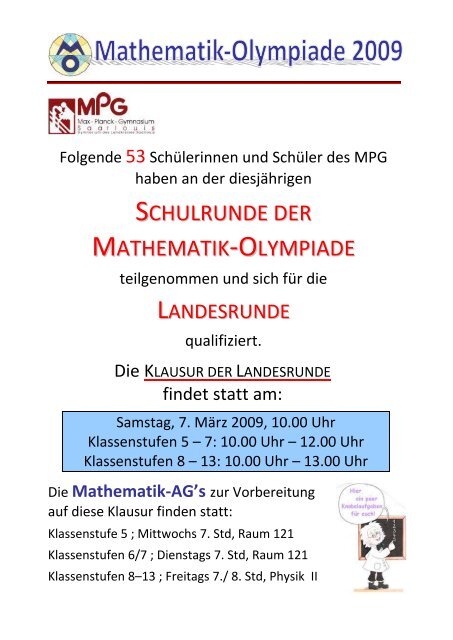 SCHULRUNDE DER MATHEMATIK -OLYMPIADE