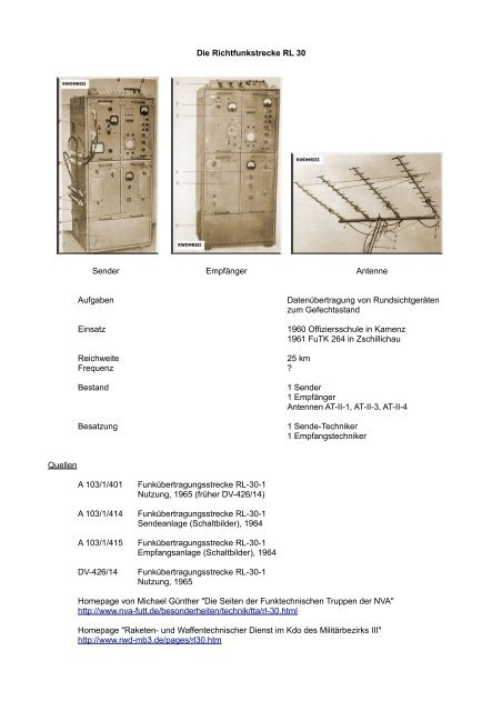 Die Richtfunkstrecke RL 30 Sender Empfänger Antenne Aufgaben