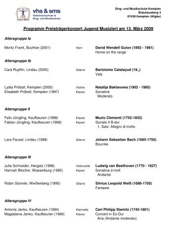 Programm Preisträgerkonzert 2009 - Sing- und Musikschule Kempten
