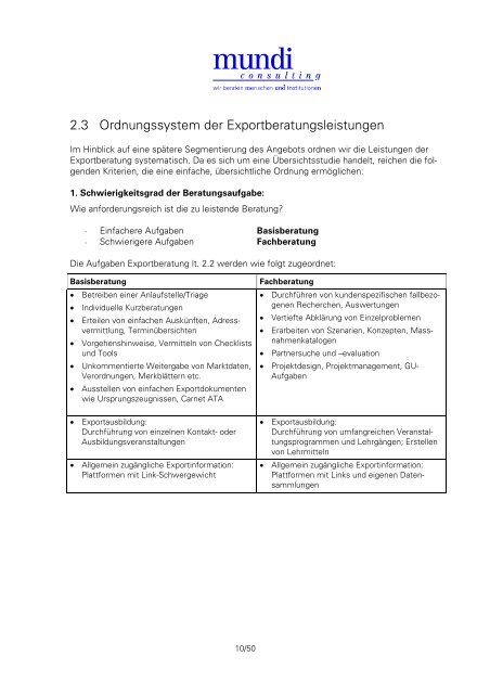 PDF Bericht Markstudie Exportberatung - Mundi Consulting