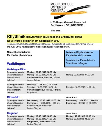 Rhythmik-, Grundausbildungs - Musikschule Unteres Remstal