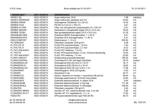 CRS bvba Bruto-prijslijst per 01-03-2011 PL 01-03 ... - Construmat