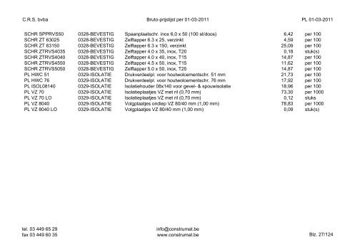 CRS bvba Bruto-prijslijst per 01-03-2011 PL 01-03 ... - Construmat