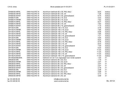 CRS bvba Bruto-prijslijst per 01-03-2011 PL 01-03 ... - Construmat