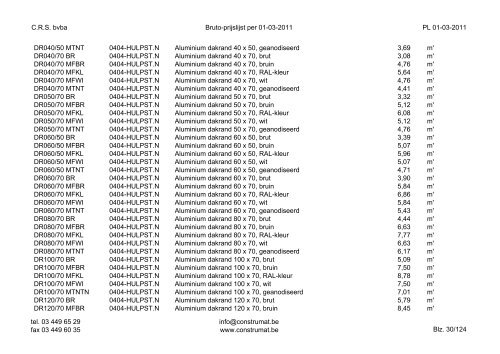 CRS bvba Bruto-prijslijst per 01-03-2011 PL 01-03 ... - Construmat