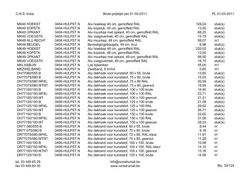 CRS bvba Bruto-prijslijst per 01-03-2011 PL 01-03 ... - Construmat