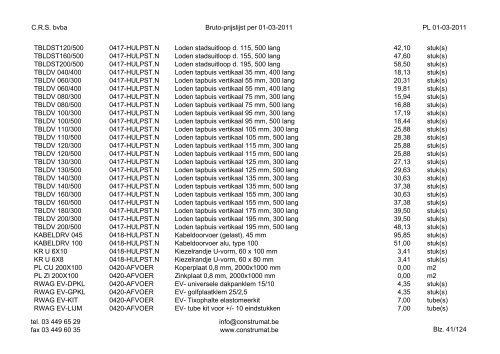 CRS bvba Bruto-prijslijst per 01-03-2011 PL 01-03 ... - Construmat