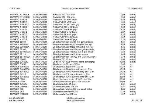 CRS bvba Bruto-prijslijst per 01-03-2011 PL 01-03 ... - Construmat