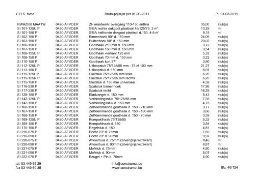 CRS bvba Bruto-prijslijst per 01-03-2011 PL 01-03 ... - Construmat