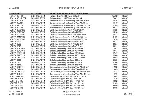 CRS bvba Bruto-prijslijst per 01-03-2011 PL 01-03 ... - Construmat