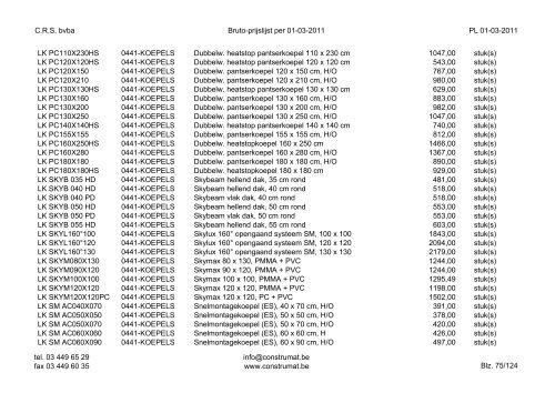 CRS bvba Bruto-prijslijst per 01-03-2011 PL 01-03 ... - Construmat