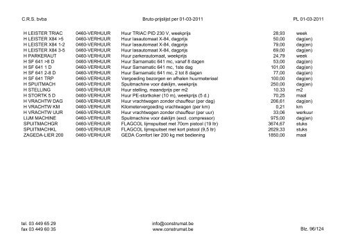 CRS bvba Bruto-prijslijst per 01-03-2011 PL 01-03 ... - Construmat