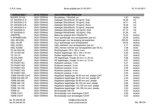 CRS bvba Bruto-prijslijst per 01-03-2011 PL 01-03 ... - Construmat