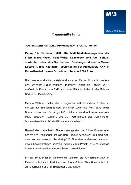 Pressemitteilung - Mainzer Volksbank eG