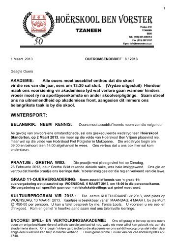 2013-03-01 Oueromsendbrief 8 - Hoërskool Ben Vorster
