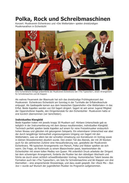 Polka, Rock und Schreibmaschinen - Musikverein "Eichenkranz"