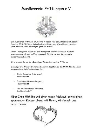 Stimmzettel Wunschkonzert - Musikverein Frittlingen
