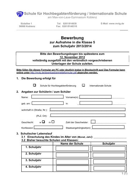 Anmeldeformular - Max-von-Laue-Gymnasium