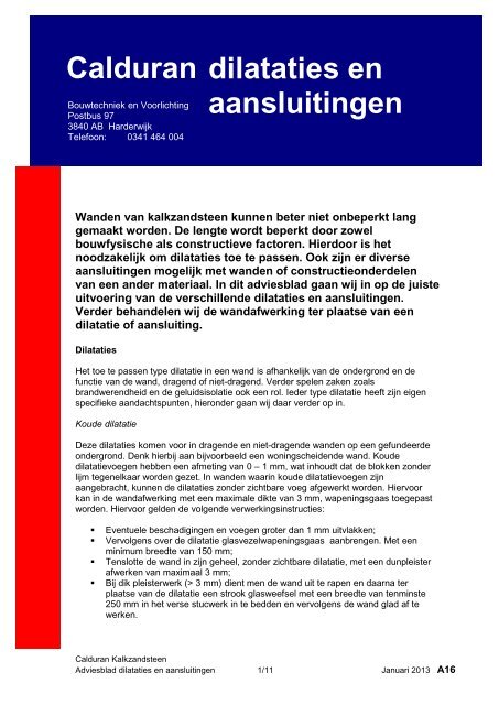 Adviesblad dilataties en aansluitingen - Calduran Kalkzandsteen BV