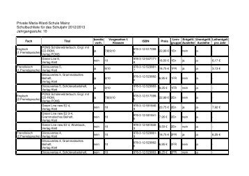 Private Maria-Ward-Schule Mainz Schulbuchliste für das