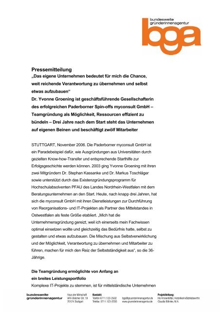 Pressemitteilung - myconsult GmbH