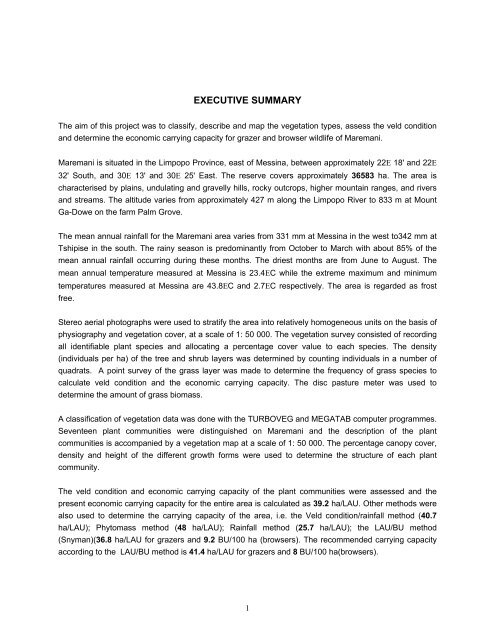 the vegetation types and veld condition - Maremani Nature Reserve