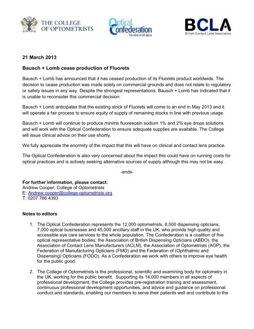 Statement On Flourets Federation Of Ophthalmic And Dispensing