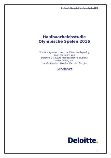 Haalbaarheidsstudie Olympische Spelen 2016 - Roularta Media ...