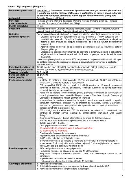 Anexa1. Fişa de proiect (Program 1) - Modernizarea Serviciilor ...