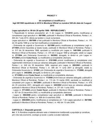 Proiect 1. Legea apiculturii 89/1998 cu modificari si completari ...